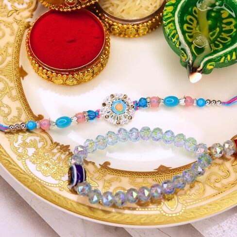مجموعة من 2 style style rakhi لأخ و bhabhi | rakhi من أجل الأخ | Kada/Bracelet Rakhi لـ Bhabhi | Lumba for Bhabhi | Rakhi for Bhaiya Bhabhi in Saudi Arabia