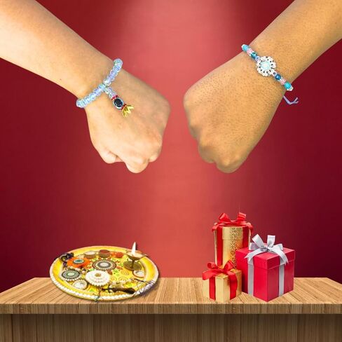 مجموعة من 2 style style rakhi لأخ و bhabhi | rakhi من أجل الأخ | Kada/Bracelet Rakhi لـ Bhabhi | Lumba for Bhabhi | Rakhi for Bhaiya Bhabhi in Saudi Arabia