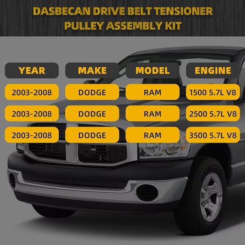 Dasbecan Belt Tensioner Pulley Drive Kit Serpentine Kit متوافق مع Dodge RAM 1500 2500 3500 5.7L V8 2003-2008 استبدال# 38382 53032130AA 53032130AC 38058 7PK2570 in Saudi Arabia
