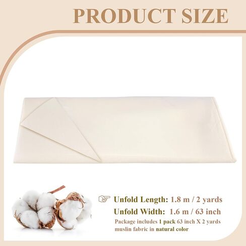100% Cotton Muslin Fabric, 63 Inch X 2 Yards Unbleached Muslin Linen Fabric by The Yard, Medium Weight Draping Fabric Suitable for Sewing Embroidery, Garments, Crafts Material-Natural in Kuwait