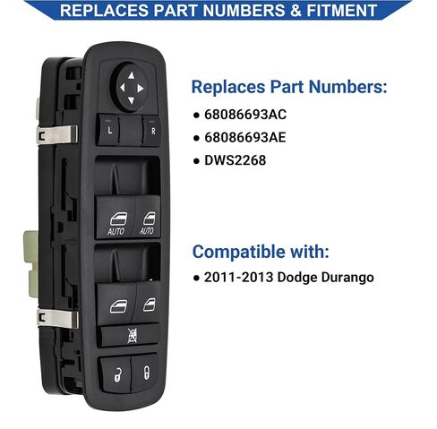 Master Power Window Switch Button Front Left Driver Side Compatible with 2011 2012 2013 Dodge Durango, Replaces OEM 68086693AC 68086693AE DWS2268, 2 Autos in Saudi Arabia