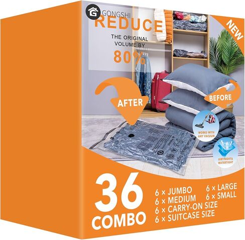 24 Pack Vacuum Storage Bags with Electric Pump, (5 Jumbo, 5 Large, 5 Medium, 5 Small, 4 Roll Up Bags) Space Saver Bag for Clothes, Mattress, Blanket, Duvets, Pillows, Comforters,Travel… in Kuwait
