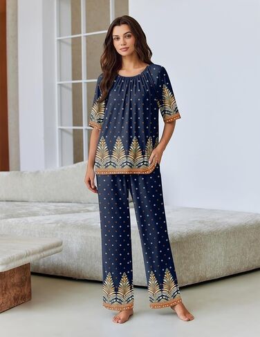Ekouaer Pajamas for Women مجموعة قصيرة من صالة Pringe Lounge Soft PJS Round Round Roungwear مع جيوب S-XXL in Saudi Arabia