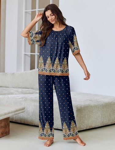 Ekouaer Pajamas for Women مجموعة قصيرة من صالة Pringe Lounge Soft PJS Round Round Roungwear مع جيوب S-XXL in Saudi Arabia