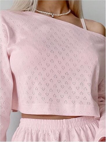 Milumia نساء 2 قطعة Pajama Lounge مجموعة العيينة قبالة الكتف كتف طويلة الأكمام سراويل القصيرة in Saudi Arabia