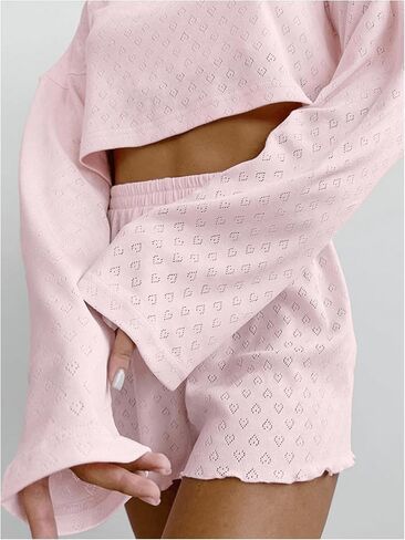 Milumia نساء 2 قطعة Pajama Lounge مجموعة العيينة قبالة الكتف كتف طويلة الأكمام سراويل القصيرة in Saudi Arabia