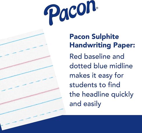 Pacon Paczp2413 Zaner-Bloser Sulphite Writing Paper ، خط الوسط المنقط ، الصف 2 ، 1/2 "× 1/4" × 1/4 "محكم ، 8" × 10-1/2 "، 500 ورقة in Saudi Arabia