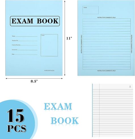 100 Pack Exam Blue Book Blue Test Book, 8.5" x 11", 8 Sheets 16 Pages, Wide Ruled Saddle Stitched Examination Book for School Home Business Office in Saudi Arabia