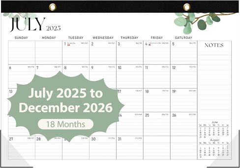 Desk Calendar 2025, January 2025 to June 2026, 18 Months, Large Size 17" x 12" Desktop/Wall Monthly Calendar with To Do List, Personal Desk Calendar Planner for Home, School, Office in Kuwait