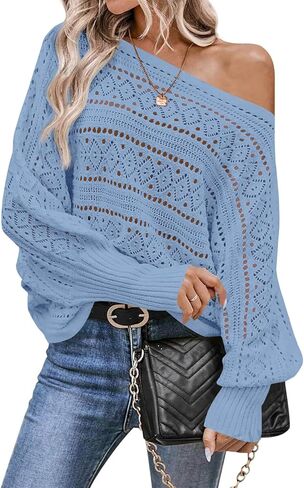 Saodimallsu Womens Off The Shoulder Sweaters Fall 2025 Oversized Knit Batwing Long Sleeve Crochet Pullover Sweater Tops in Saudi Arabia