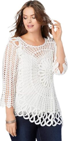 ROAMAN's Women's Plus Starburst Crochet Sweater in Kuwait