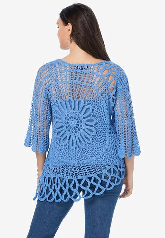 ROAMAN's Women's Plus Starburst Crochet Sweater in Kuwait