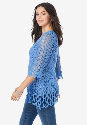 ROAMAN's Women's Plus Starburst Crochet Sweater in Kuwait
