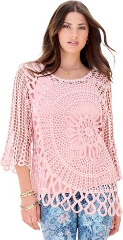 ROAMAN's Women's Plus Starburst Crochet Sweater in Kuwait