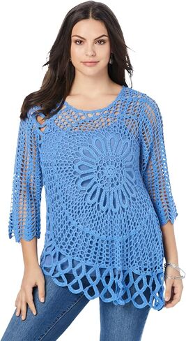 ROAMAN's Women's Plus Starburst Crochet Sweater in Kuwait