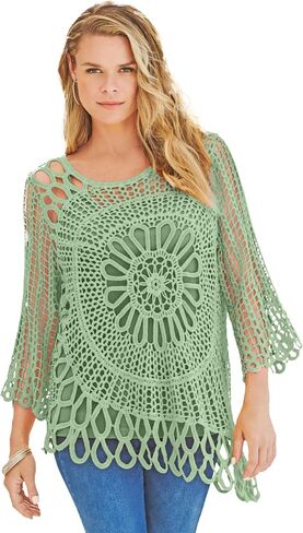 ROAMAN's Women's Plus Starburst Crochet Sweater in Kuwait