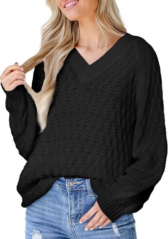 Sidefeel Women's Oversized Sweaters V Neck Long Sleeve Casual 2025 Fall Outfits Winter Clothes Trendy Pullover Tops in Saudi Arabia