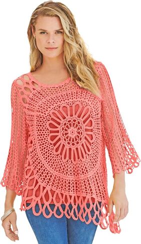 ROAMAN's Women's Plus Starburst Crochet Sweater in Kuwait