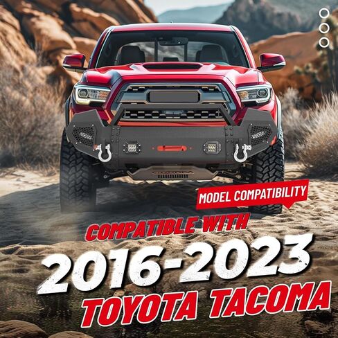 مجموعة مصد Hecasa الأمامية متوافقة مع 2016-2023 Toyota Tacoma 3rd Gen W/LED و D-Ring & Winch Plate 3pcs Steel Powder Black-2Packages in Saudi Arabia