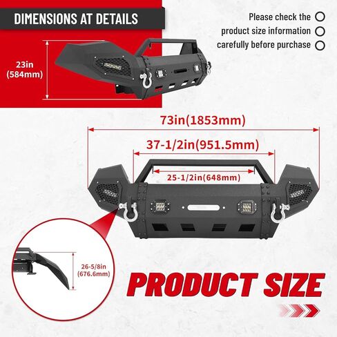 مجموعة مصد Hecasa الأمامية متوافقة مع 2016-2023 Toyota Tacoma 3rd Gen W/LED و D-Ring & Winch Plate 3pcs Steel Powder Black-2Packages in Saudi Arabia