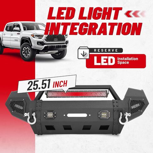 مجموعة مصد Hecasa الأمامية متوافقة مع 2016-2023 Toyota Tacoma 3rd Gen W/LED و D-Ring & Winch Plate 3pcs Steel Powder Black-2Packages in Saudi Arabia