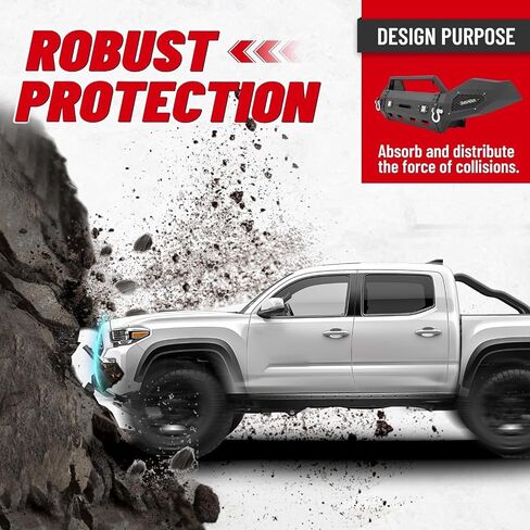 مجموعة مصد Hecasa الأمامية متوافقة مع 2016-2023 Toyota Tacoma 3rd Gen W/LED و D-Ring & Winch Plate 3pcs Steel Powder Black-2Packages in Saudi Arabia