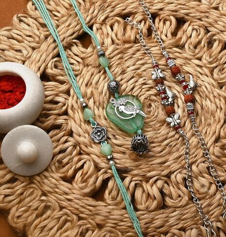 Set of 4 Rakhi Lumba for Brother Bhabhi Bhatija Bhaiya Bhai Raksha Bandhan Rakhi Thread with Roli Chawal Gift Pack in Saudi Arabia