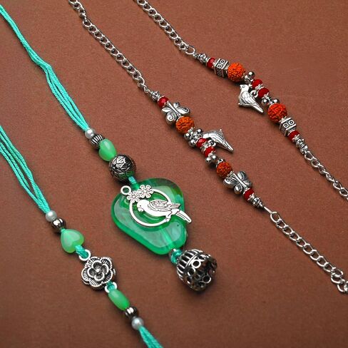Set of 4 Rakhi Lumba for Brother Bhabhi Bhatija Bhaiya Bhai Raksha Bandhan Rakhi Thread with Roli Chawal Gift Pack in Saudi Arabia