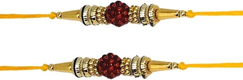 TheNext7 Pack of 2 Rakhi for Brother, rakhee, Rakhi Gift for Brother, Rakhi Bracelet, Rakhi Thread, Rakhi for Bhai, Rudraksh with Golden Beads and Rings Rakhi Rakhi Thread. in Saudi Arabia