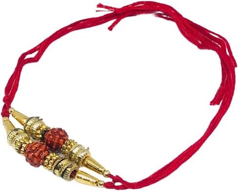 TheNext7 Pack of 2 Rakhi for Brother, rakhee, Rakhi Gift for Brother, Rakhi Bracelet, Rakhi Thread, Rakhi for Bhai, Rudraksh with Golden Beads and Rings Rakhi Rakhi Thread. in Saudi Arabia