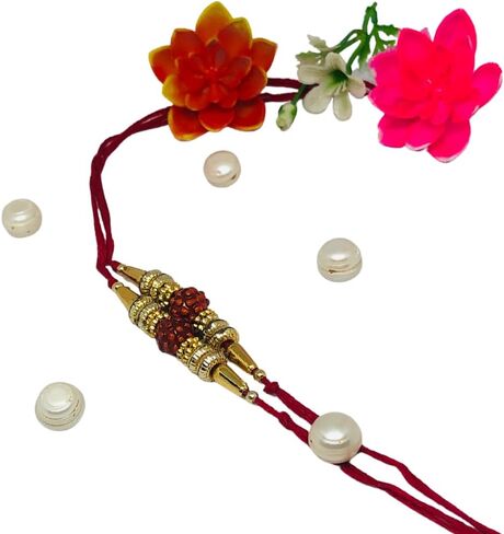 TheNext7 Pack of 2 Rakhi for Brother, rakhee, Rakhi Gift for Brother, Rakhi Bracelet, Rakhi Thread, Rakhi for Bhai, Rudraksh with Golden Beads and Rings Rakhi Rakhi Thread. in Saudi Arabia