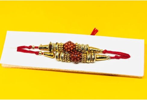 TheNext7 Pack of 2 Rakhi for Brother, rakhee, Rakhi Gift for Brother, Rakhi Bracelet, Rakhi Thread, Rakhi for Bhai, Rudraksh with Golden Beads and Rings Rakhi Rakhi Thread. in Saudi Arabia