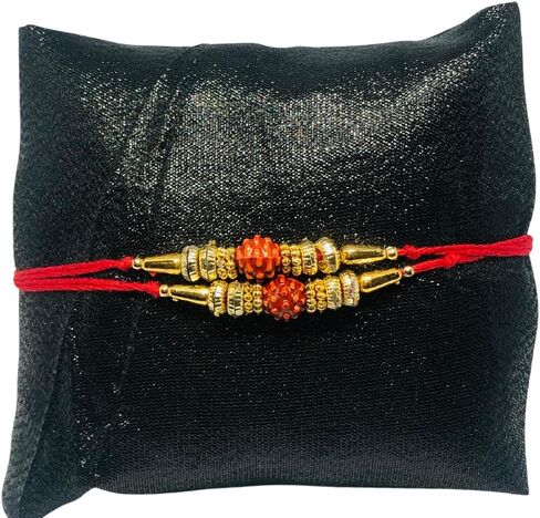 TheNext7 Pack of 2 Rakhi for Brother, rakhee, Rakhi Gift for Brother, Rakhi Bracelet, Rakhi Thread, Rakhi for Bhai, Rudraksh with Golden Beads and Rings Rakhi Rakhi Thread. in Saudi Arabia