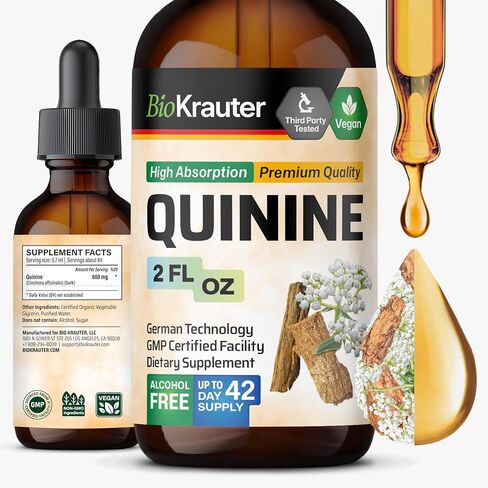 BIO KRAUTER Quinine for Leg Cramps Tincture - Cinchona Bark Extract - Vegan Quinine Liquid - Alcohol & Sugar Free Extract 4 Fl.Oz. in Saudi Arabia