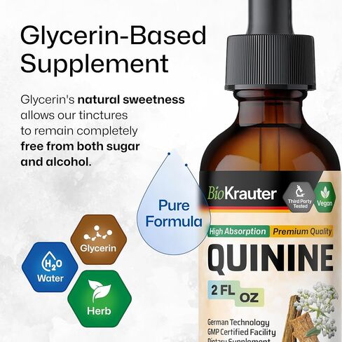 BIO KRAUTER Quinine for Leg Cramps Tincture - Cinchona Bark Extract - Vegan Quinine Liquid - Alcohol & Sugar Free Extract 4 Fl.Oz. in Saudi Arabia