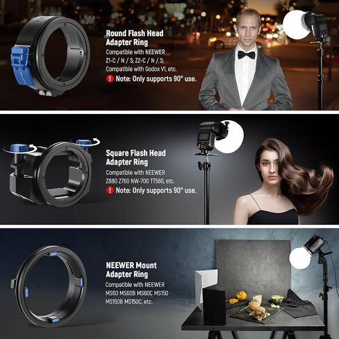 NEEWER CRS7 Softbox Diffusion Dome with 3 Adapter Rings, Compatible with Godox V1 NEEWER Z1 Z2 Round Head Flash and Square Speedlite Z760 and More, NEEWER Mount for Video Light MS60B MS60C MS150B in Saudi Arabia