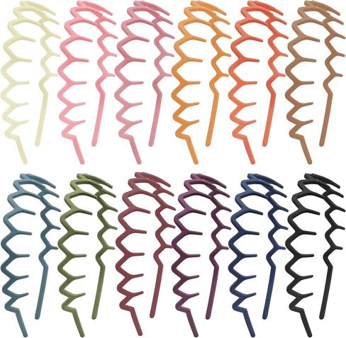 Duufin 12-Piece Plastic Zig Zag Headbands with Teeth, Non-slip Colorful Teeth Comb Headbands for Girls & Women in Saudi Arabia