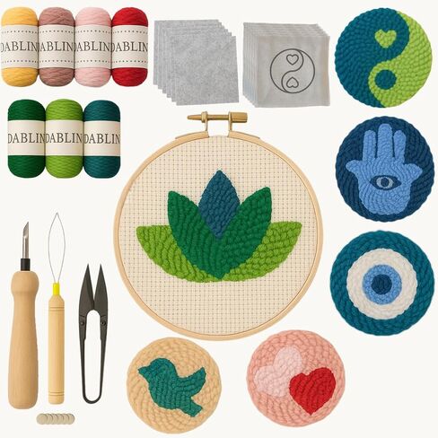 Dabline Punch Needle Kit for Beginners and Adults Set of 6 | Stress Relief DIY Craft - Complete Punch Needle Starter Kit with Designs & Supplies in Kuwait