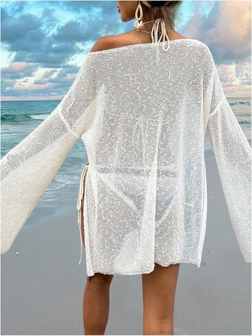 MakeMechic Women's Women Sheer Sleeve Cove Ups Split Summer Simsuits Coverup in Saudi Arabia