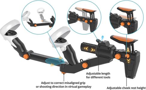 قابل للتعديل VR Gunstock متوافق مع Meta Quest 3 / Quest 3S Gun Stock | مرفق مغناطيسي | طول Adjuatale | درجة وحدة التحكم وزوايا ياو قابلة للضبط | مصنوع لسلسلة Meta Quest in Saudi Arabia
