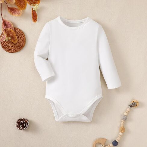 ROMPERINBOX Long Sleeve Onsies Girl 3 Pack Knitted Solid Baby Crew Neck Bodysuit Multicolors 0-24 Months in Kuwait