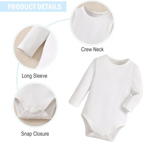 ROMPERINBOX Long Sleeve Onsies Girl 3 Pack Knitted Solid Baby Crew Neck Bodysuit Multicolors 0-24 Months in Kuwait