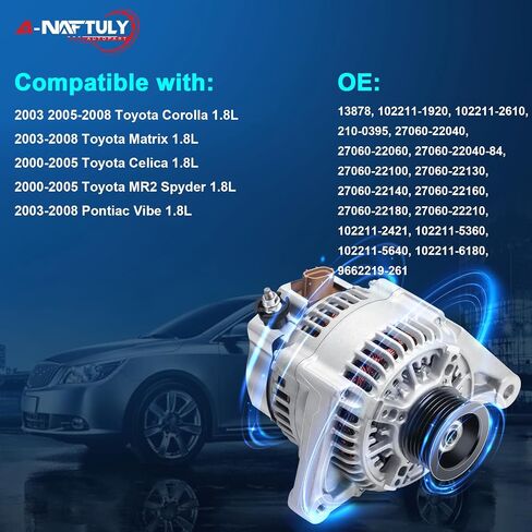 Alternator Replacement for 2003-2008 Toyota Corolla 1.8L, Toyota Matrix, Celica, MR2 Spyder, Pontiac Vibe 2003 2004 2005 2006 2007 2008, High Output Alternator Replace 13878, 27060-22040 in Saudi Arabia