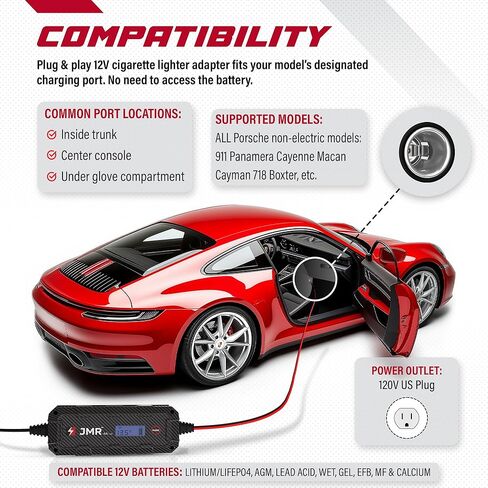 شاحن بطارية JMR لـ Porsche 911 Panamera Cayenne Macan Cayman 718 Boxster All Models Tradle Charger Complener (بدون وضع ليثيوم) in Kuwait