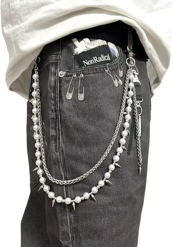 PINKPIN Double-Layer Jeans Keychain with Beads, Spikes & Fringe Waist/Bag Wallet for Men & Women in Saudi Arabia