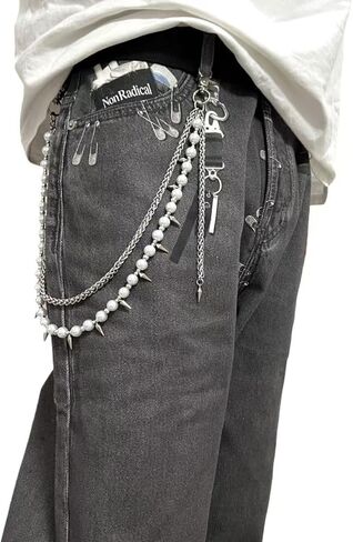 PINKPIN Double-Layer Jeans Keychain with Beads, Spikes & Fringe Waist/Bag Wallet for Men & Women in Saudi Arabia