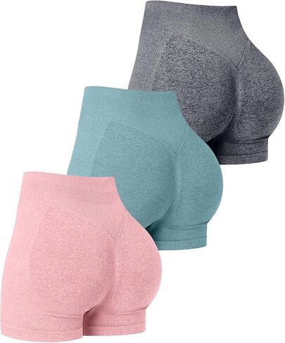OVESPORT 3 Pack Women's Seamless Workout Shorts High Waisted Scrunch Butt Lifting Gym Booty Yoga Short Pants in Saudi Arabia