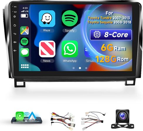 [8 CORE 4G+64G] Car Radio for Toyota Tundra 2007-2013 & Toyota Sequoia 2008-2018 with Wireless Carplay/Android Auto, 10.1 Inch Android 13 Car Stereo, Bluetooth, GPS, WiFi, SWC, Backup Camera in Kuwait