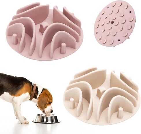 2 Pcs Slow Feeder Pet Bowls Insert，Soft Silicone Anti-Choking Slow Feeder Dog Bowl Insert with Strong Suction Cups, Slow Feeder for Most Dogs Bowl or Dogs Dish (Green+Pink) in Saudi Arabia