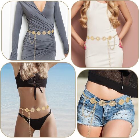 Xindojuz 1 PCS الحزام الغربي للنساء ، حزام سلسلة ذهبية معدنية لللباس ، Country Boho Cowgirl الخصر لسلطات جينز Concho Concer in Saudi Arabia
